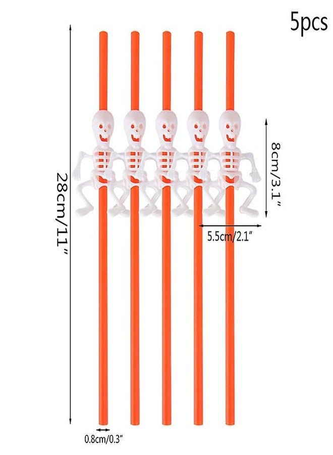 LUDALY Halloween Skeleton Straws,Halloween Party Straws,Halloween Drinking Straws,Halloween Party Favors Decorations Supplies,Pack of 5 (Orange) - Image 4